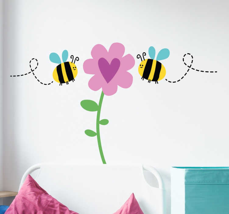 Tenstickers Sticker honingbij op bloem