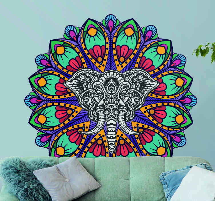 Tenstickers Stickers bloemenpatroon Kleurrijke olifant mandala