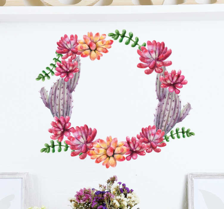 Tenstickers roze kroon cactus muursticker