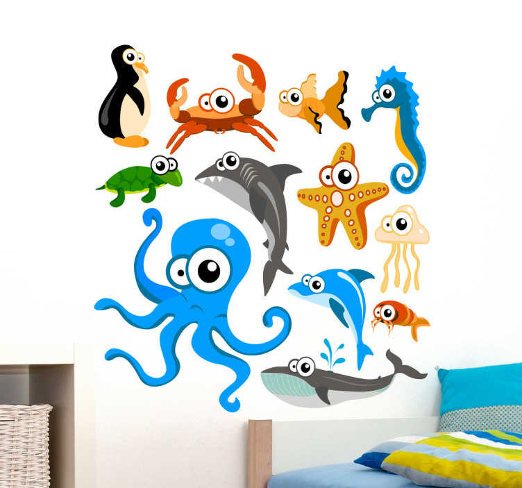 Tenstickers Sticker kind zeedieren vrolijk kleur