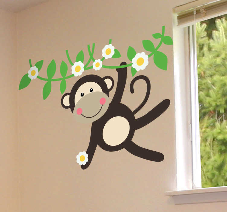 Tenstickers Sticker kinderkamer bloemen aap