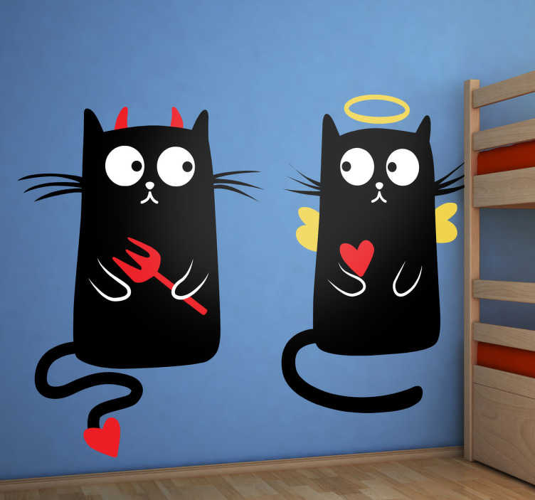 Tenstickers Sticker kinderkamer duivel en engel kat