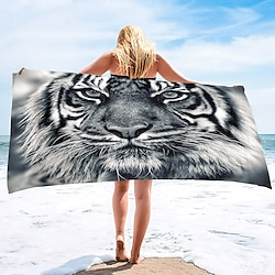 Light in the box 1 st grote dikke badhanddoeken 3d witte tijger ontwerp katoenen strandlaken voor vrouwen mannen reizen zwemmen yoga deken