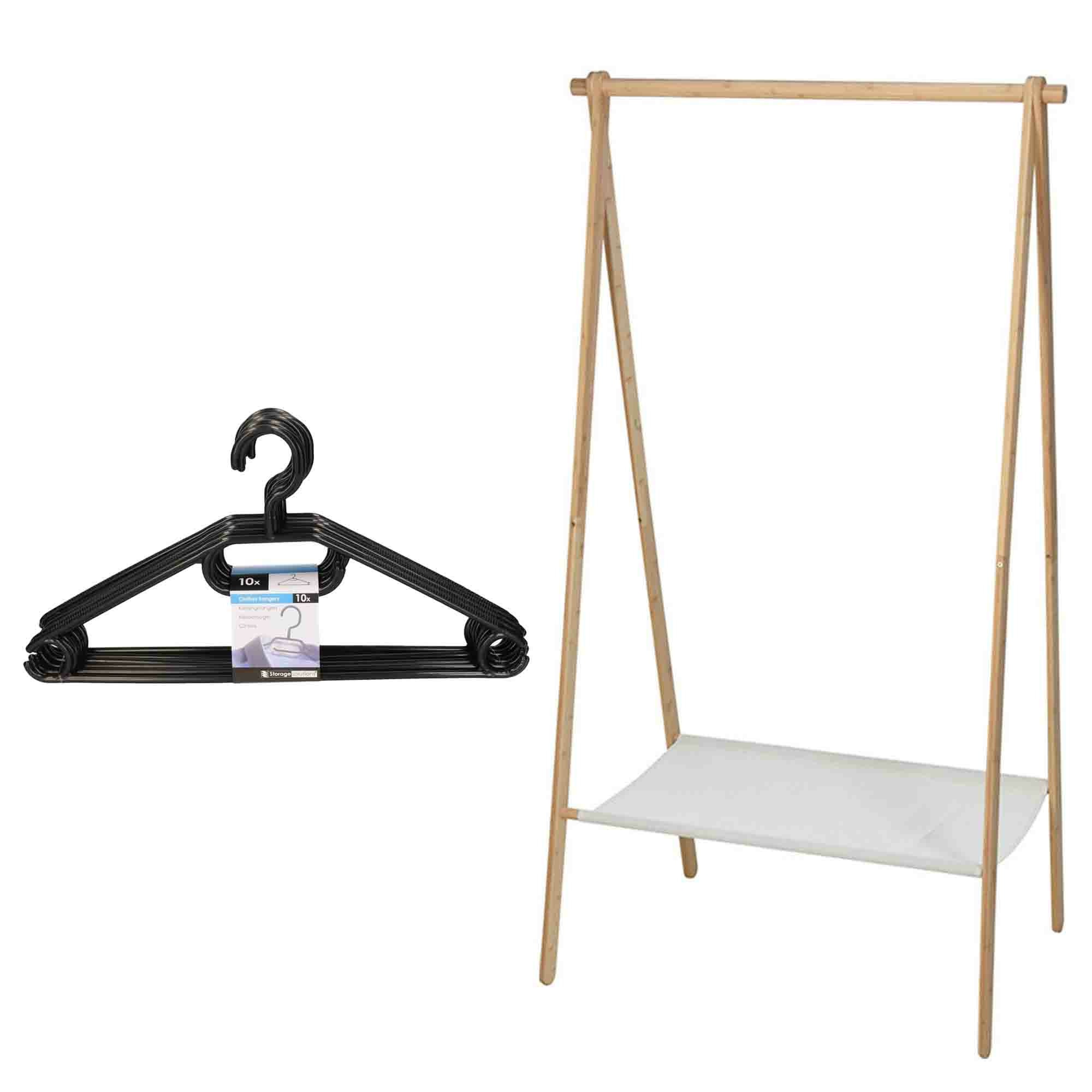 H&S Collection Set van kledingrek met plank en kledinghangers - bamboe - 155 cm -