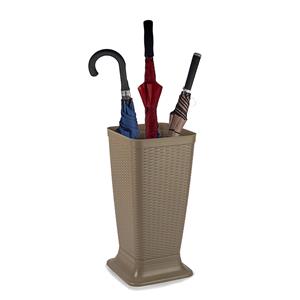 PlasticForte Paraplubak/parapluhouder - beige - rotan gevlochten kunststof - D26 x H52 cm - verhoogde voet -