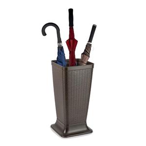 PlasticForte Paraplubak/parapluhouder - bruin - rotan gevlochten kunststof - D26 x H52 cm - verhoogde voet -