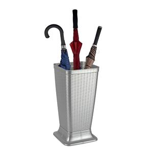 PlasticForte Paraplubak/parapluhouder - zilvergrijs - rotan gevlochten kunststof - D26 x H52 cm - verhoogde voet -