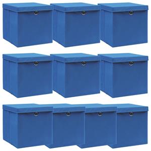 VidaXL Opbergboxen met deksel 10 st 32x32x32 cm stof blauw