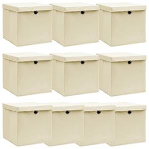 VIDAXL Aufbewahrungsboxen Mit Deckel 10 Stk. Creme 32x32x32 Cm Stoff