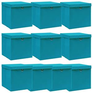 VidaXL Opbergboxen met deksel 10 st 32x32x32 cm stof babyblauw