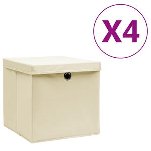 VidaXL Opbergboxen met deksel 4 st 28x28x28 cm crèmekleurig