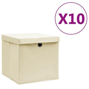 VidaXL Opbergboxen met deksel 10 st 28x28x28 cm crèmekleurig