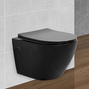 ECD Germany Spoelglad Wandtoilet Zwart Mat Met Afneembare Duroplast Closetzitting Soft-close