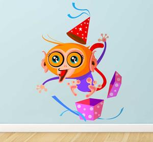 Tenstickers Sticker verrassing gekke feest aap met feestmuts