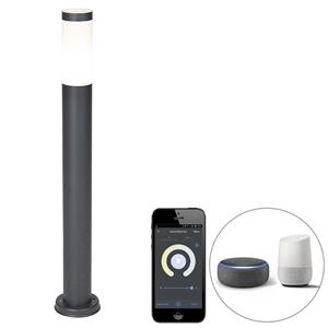 QAZQA Smart buitenlamp paal antraciet 80 cm incl. Wifi P45 - Rox