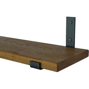 Goudmethout  Donkere Eiken Wandplank - 50x20 Cm - Plankdragers L Mat Blank