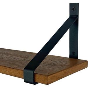 Goudmethout  Donkere Eiken Wandplank - 180x25 Cm - Plankdragers Mat Zwart