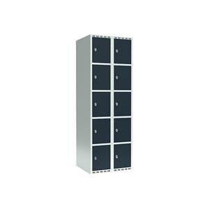 Lockerkast Fydor, 5 vakken, lichtgrijs / grijs, b = 600 mm, 2 compartimenten, platte bovenkant, hangslot