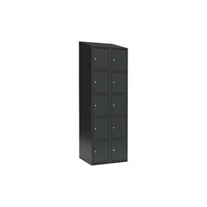 Lockerkast Fydor, 5 vakken, grijs, b = 600 mm, 2 compartimenten, schuine bovenkant, cilinderslot