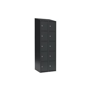 Lockerkast Fydor, 5 vakken, grijs, b = 600 mm, 2 compartimenten, schuine bovenkant, hangslot