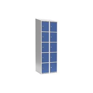 Lockerkast Fydor, 5 vakken, lichtgrijs / briljantblauw, b = 600 mm, 2 compartimenten, schuine bovenkant, hangslot