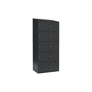 Lockerkast Fydor, 5 vakken, grijs, b = 800 mm, 2 compartimenten, schuine bovenkant, cilinderslot