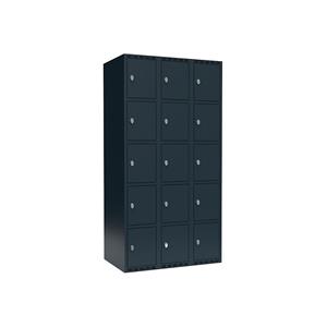 Lockerkast Fydor, 5 vakken, grijs, b = 900 mm, 3 compartimenten, platte bovenkant, hangslot