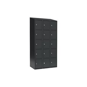 Lockerkast Fydor, 5 vakken, grijs, b = 900 mm, 3 compartimenten, schuine bovenkant, hangslot