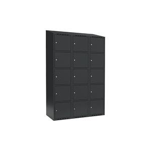 Lockerkast Fydor, 5 vakken, grijs, b = 1200 mm, 3 compartimenten, schuine bovenkant, cilinderslot