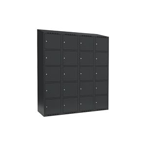 Lockerkast Fydor, 5 vakken, grijs, b = 1200 mm, 4 compartimenten, schuine bovenkant, cilinderslot