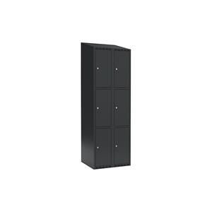 Lockerkast Fydor, 3 vakken, grijs, b = 600 mm, 2 compartimenten, schuine bovenkant, cilinderslot