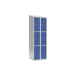 Lockerkast Fydor, 3 vakken, lichtgrijs / briljantblauw, b = 600 mm, 2 compartimenten, schuine bovenkant, hangslot