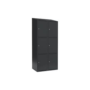 Lockerkast Fydor, 3 vakken, grijs, b = 800 mm, 2 compartimenten, schuine bovenkant, cilinderslot