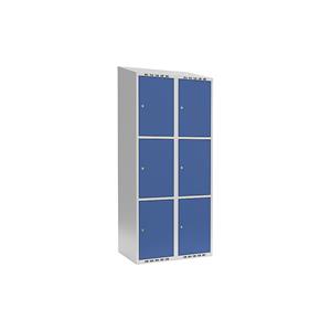 Lockerkast Fydor, 3 vakken, lichtgrijs / briljantblauw, b = 800 mm, 2 compartimenten, schuine bovenkant, cilinderslot