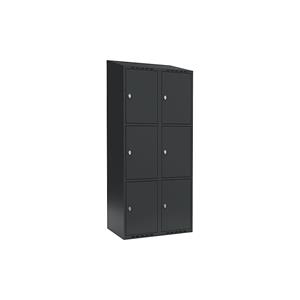 Lockerkast Fydor, 3 vakken, grijs, b = 800 mm, 2 compartimenten, schuine bovenkant, hangslot