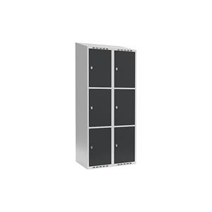 Lockerkast Fydor, 3 vakken, lichtgrijs / grijs, b = 800 mm, 2 compartimenten, schuine bovenkant, hangslot