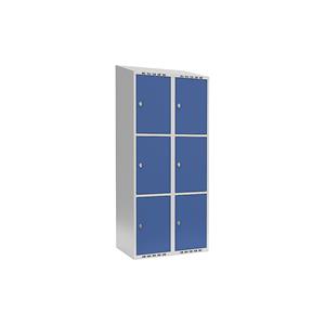 Lockerkast Fydor, 3 vakken, lichtgrijs / briljantblauw, b = 800 mm, 2 compartimenten, schuine bovenkant, hangslot