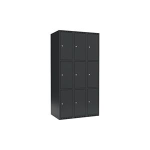 Lockerkast Fydor, 3 vakken, grijs, b = 900 mm, 3 compartimenten, platte bovenkant, cilinderslot