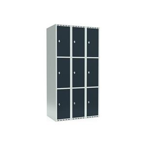 Lockerkast Fydor, 3 vakken, lichtgrijs / grijs, b = 900 mm, 3 compartimenten, platte bovenkant, hangslot