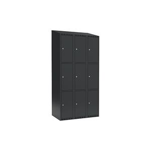 Lockerkast Fydor, 3 vakken, grijs, b = 900 mm, 3 compartimenten, schuine bovenkant, cilinderslot