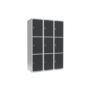 Lockerkast Fydor, 3 vakken, lichtgrijs / grijs, b = 1200 mm, 3 compartimenten, platte bovenkant, hangslot