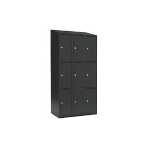 Lockerkast Fydor, 3 vakken, grijs, b = 900 mm, 3 compartimenten, schuine bovenkant, hangslot