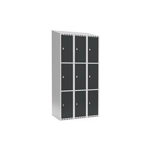 Lockerkast Fydor, 3 vakken, lichtgrijs / grijs, b = 900 mm, 3 compartimenten, schuine bovenkant, hangslot