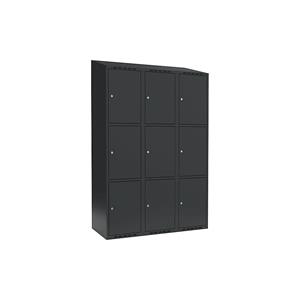 Lockerkast Fydor, 3 vakken, grijs, b = 1200 mm, 3 compartimenten, schuine bovenkant, cilinderslot