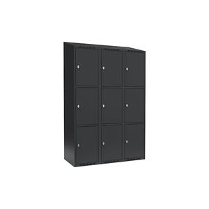 Lockerkast Fydor, 3 vakken, grijs, b = 1200 mm, 3 compartimenten, schuine bovenkant, hangslot