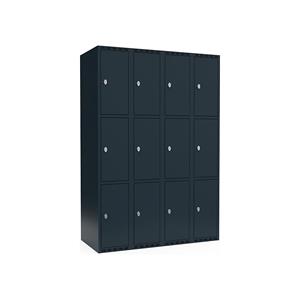 Lockerkast Fydor, 3 vakken, grijs, b = 1200 mm, 4 compartimenten, platte bovenkant, hangslot