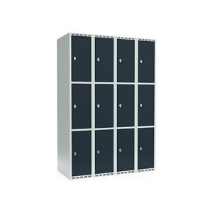 Lockerkast Fydor, 3 vakken, lichtgrijs / grijs, b = 1200 mm, 4 compartimenten, platte bovenkant, hangslot