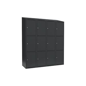 Lockerkast Fydor, 3 vakken, grijs, b = 1200 mm, 4 compartimenten, schuine bovenkant, cilinderslot