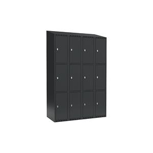 Lockerkast Fydor, 3 vakken, grijs, b = 1200 mm, 4 compartimenten, schuine bovenkant, hangslot