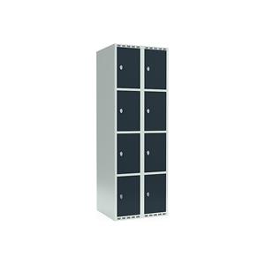 Lockerkast Fydor, 4 vakken, lichtgrijs / grijs, b = 600 mm, 2 compartimenten, platte bovenkant, hangslot